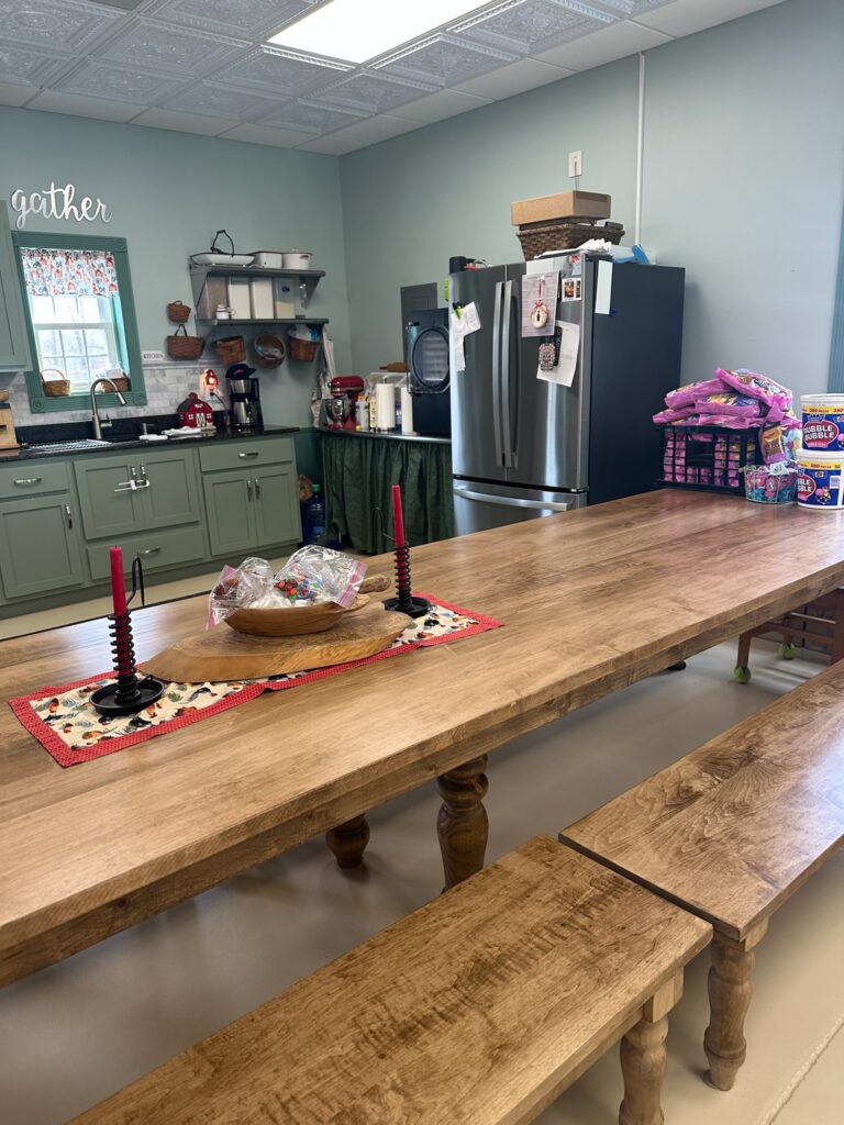 lunch table and kitchen at Freedom Academy